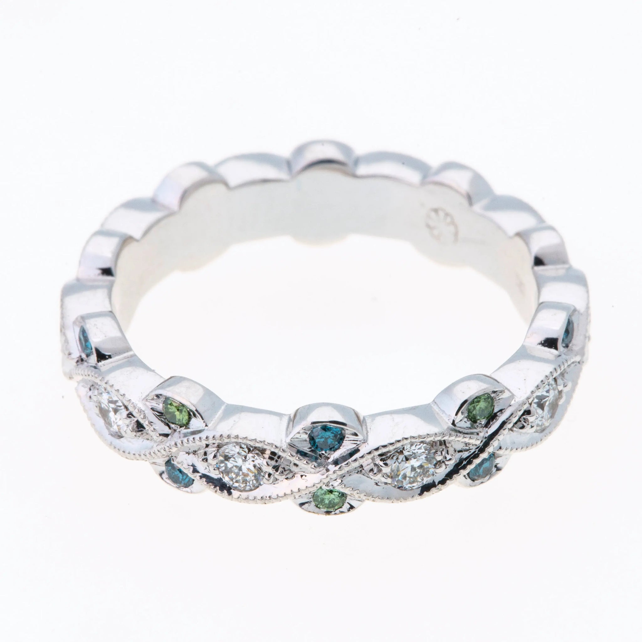 Brillantring ( Memoirring)  585WG mit grün, blau und weissen Brillanten