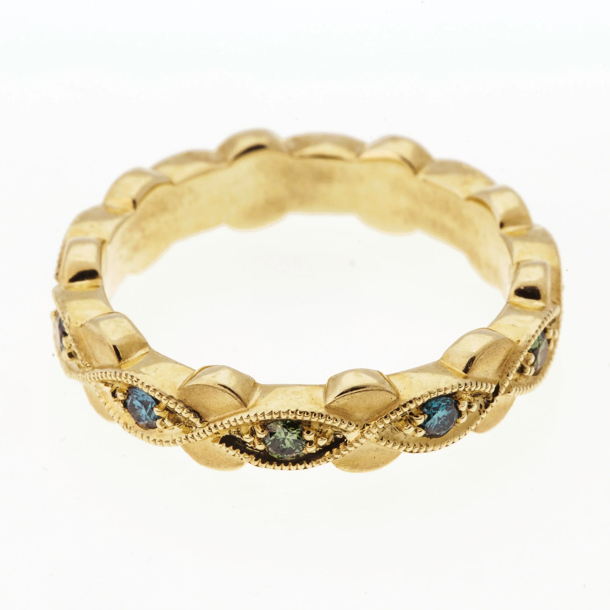 Brillantring (Memoirring) 585GG mit blauen und grünen Brillanten