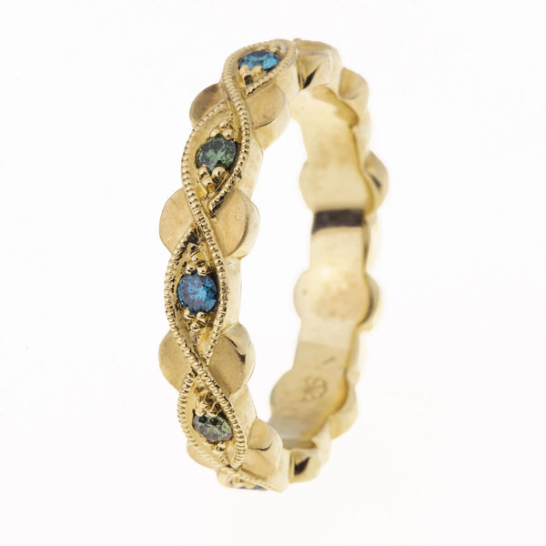 Brillantring (Memoirring) 585GG mit blauen und grünen Brillanten